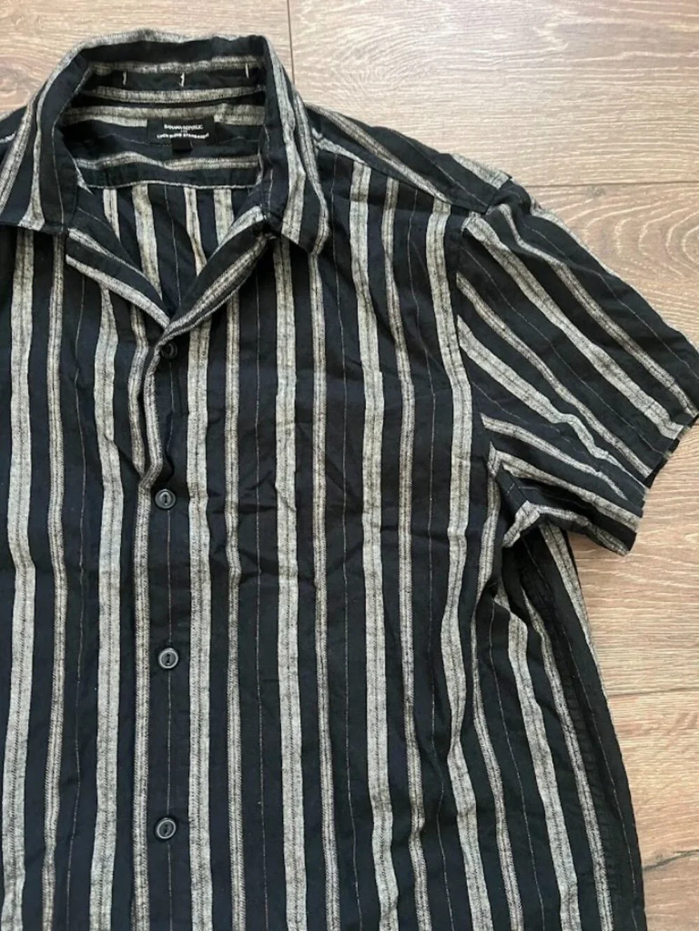 Banana Republic Linen Blend Striped Short Sleeve Shirt Size Large